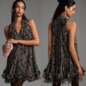 Anthropologie Black and Pink Floral Mini Dress